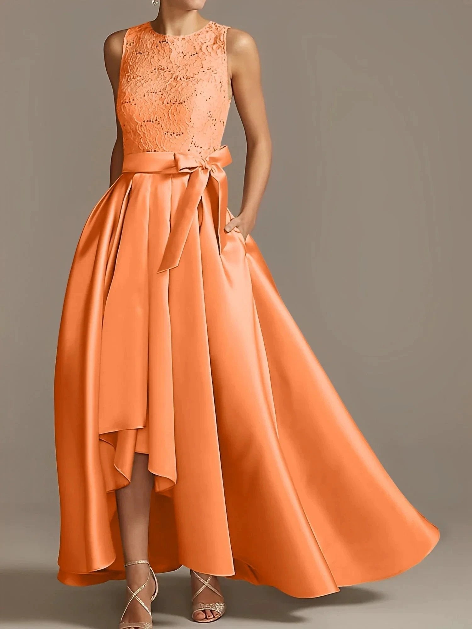 A-Line/Princess Jewel Neck Sleeveless Mother Of The Bride Dresses With Pleats Lace by Dreamylily