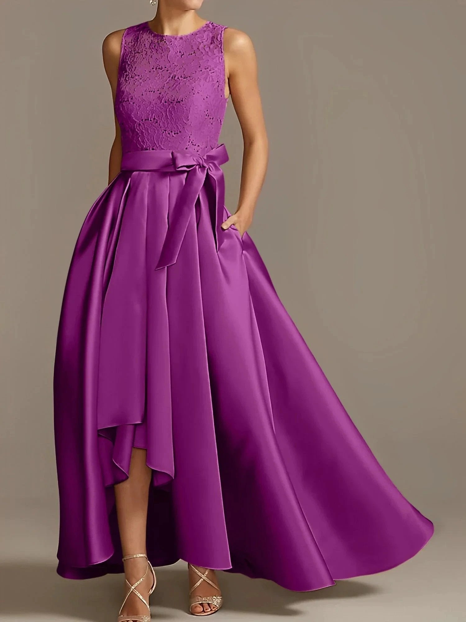 A-Line/Princess Jewel Neck Sleeveless Mother Of The Bride Dresses With Pleats Lace by Dreamylily