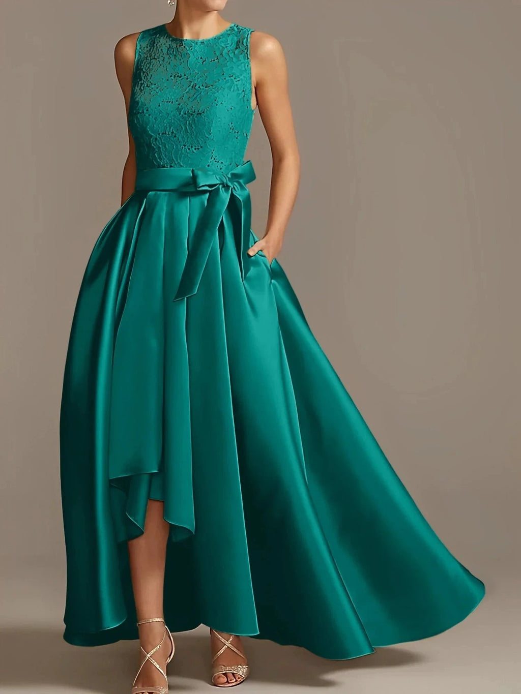 A-Line/Princess Jewel Neck Sleeveless Mother Of The Bride Dresses With Pleats Lace by Dreamylily