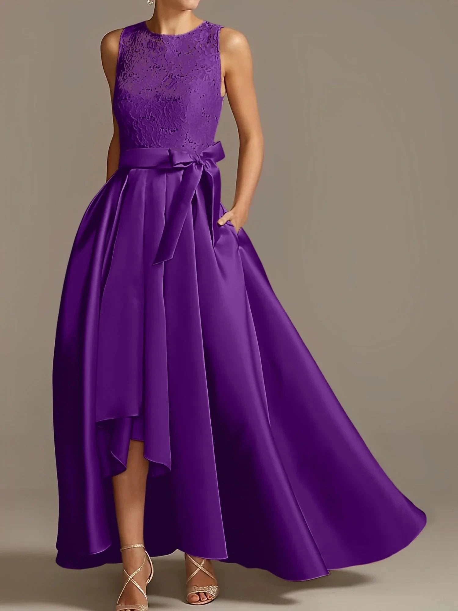 A-Line/Princess Jewel Neck Sleeveless Mother Of The Bride Dresses With Pleats Lace by Dreamylily