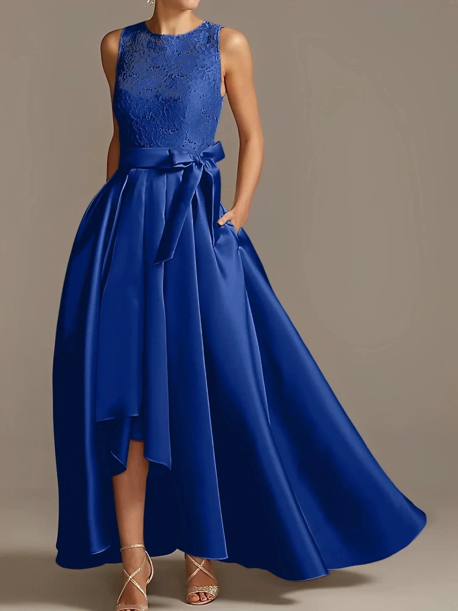A-Line/Princess Jewel Neck Sleeveless Mother Of The Bride Dresses With Pleats Lace by Dreamylily