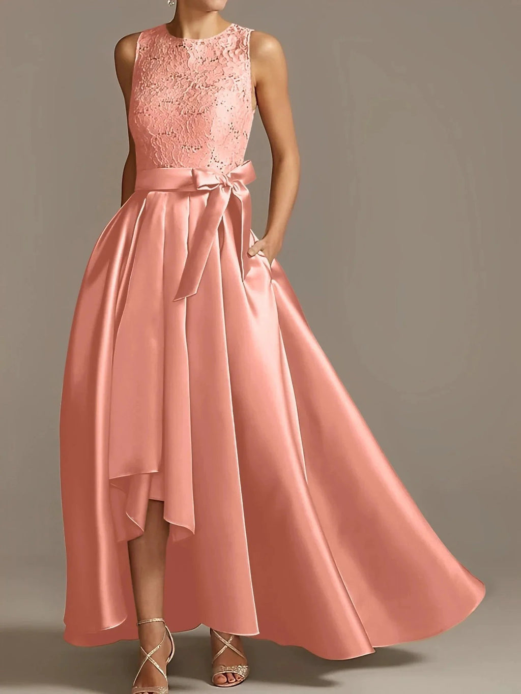 A-Line/Princess Jewel Neck Sleeveless Mother Of The Bride Dresses With Pleats Lace by Dreamylily