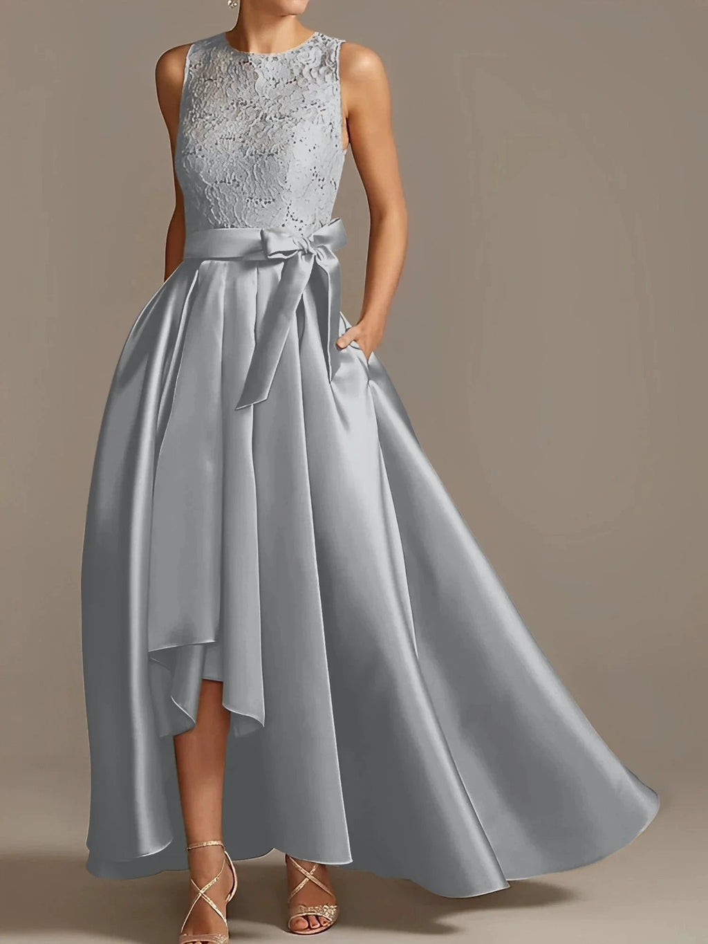 A-Line/Princess Jewel Neck Sleeveless Mother Of The Bride Dresses With Pleats Lace by Dreamylily