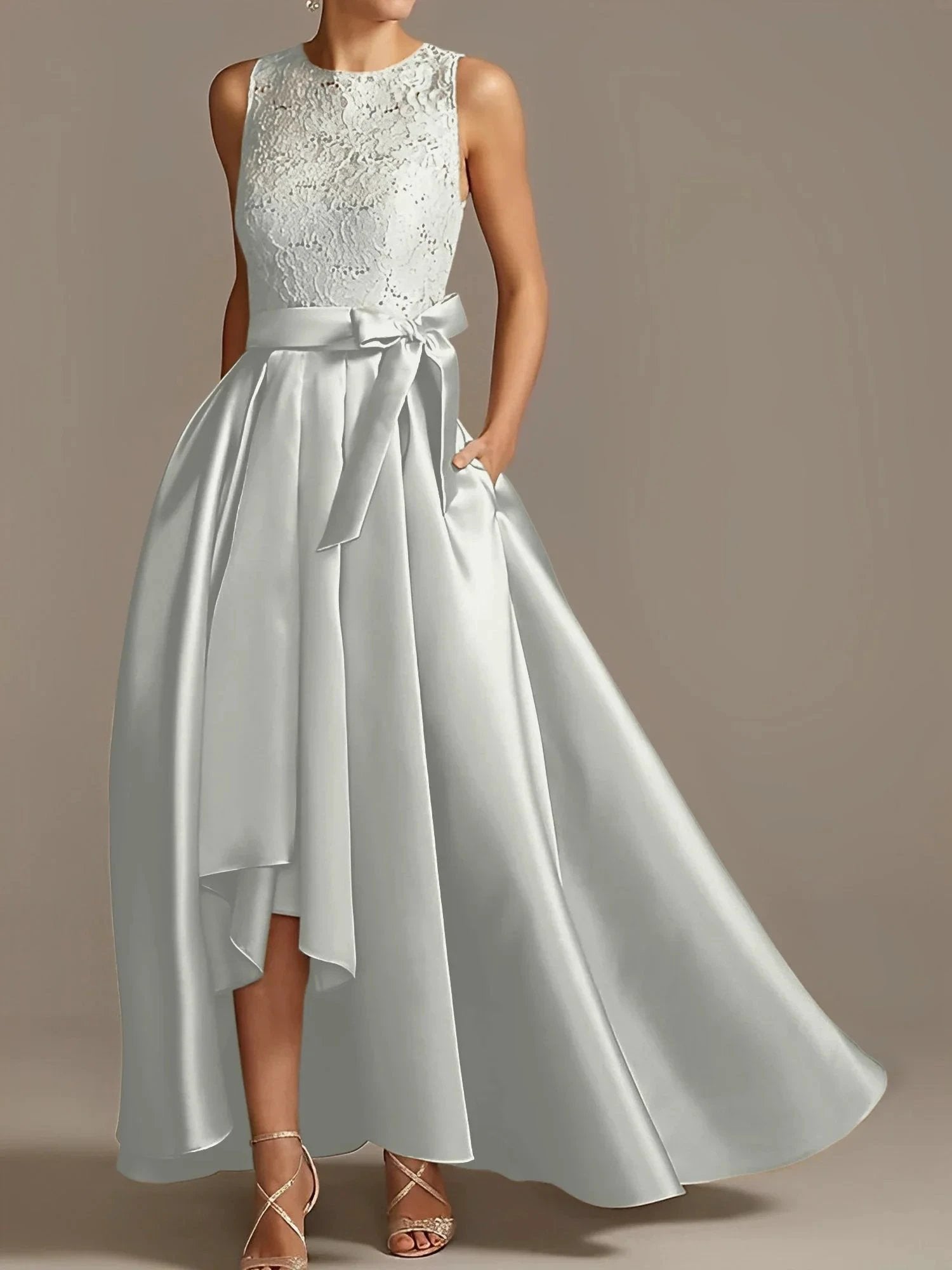 A-Line/Princess Jewel Neck Sleeveless Mother Of The Bride Dresses With Pleats Lace by Dreamylily
