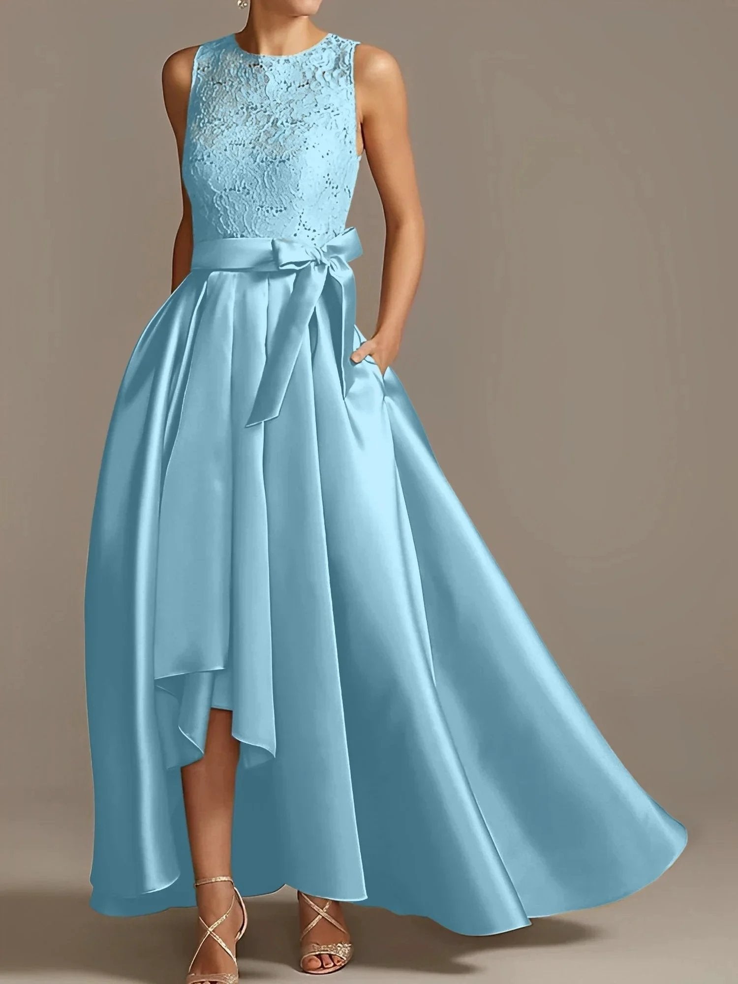 A-Line/Princess Jewel Neck Sleeveless Mother Of The Bride Dresses With Pleats Lace by Dreamylily