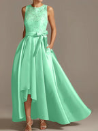 A-Line/Princess Jewel Neck Sleeveless Mother Of The Bride Dresses With Pleats Lace by Dreamylily