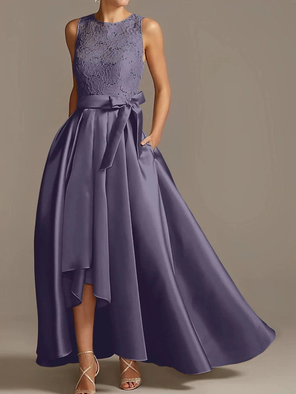 A-Line/Princess Jewel Neck Sleeveless Mother Of The Bride Dresses With Pleats Lace by Dreamylily