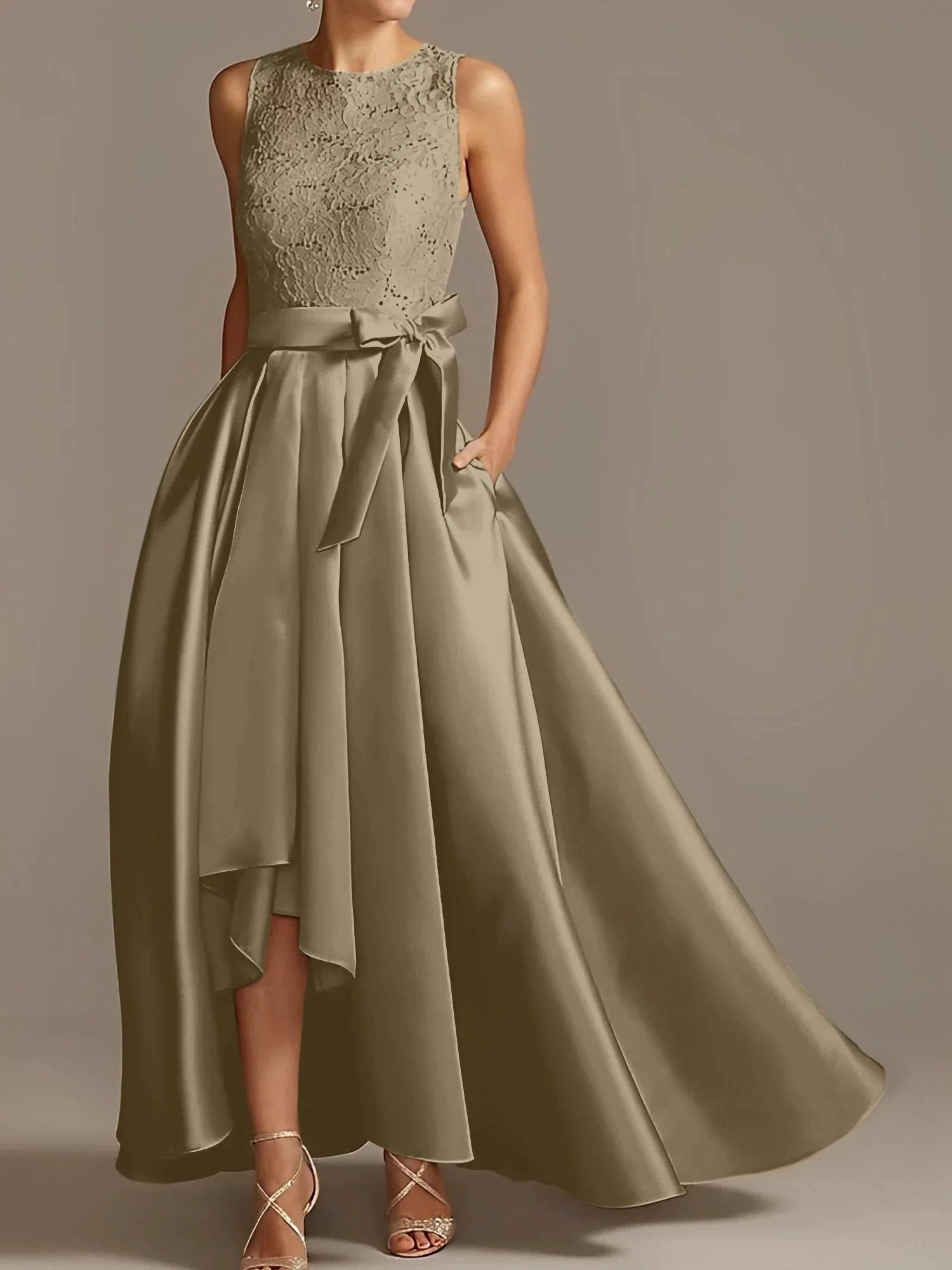 A-Line/Princess Jewel Neck Sleeveless Mother Of The Bride Dresses With Pleats Lace by Dreamylily