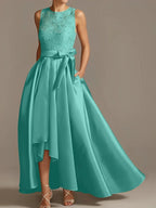 A-Line/Princess Jewel Neck Sleeveless Mother Of The Bride Dresses With Pleats Lace by Dreamylily