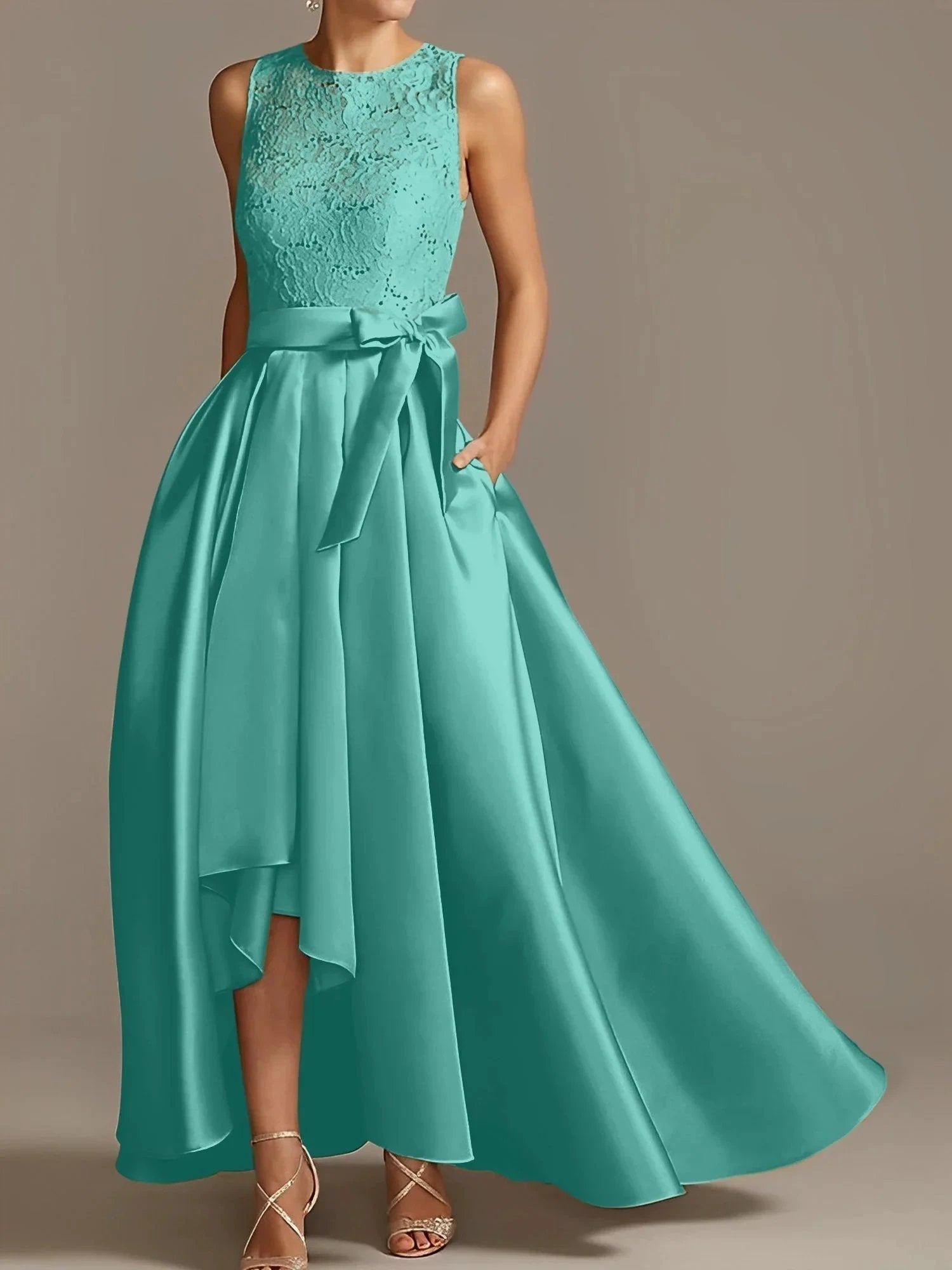 A-Line/Princess Jewel Neck Sleeveless Mother Of The Bride Dresses With Pleats Lace by Dreamylily