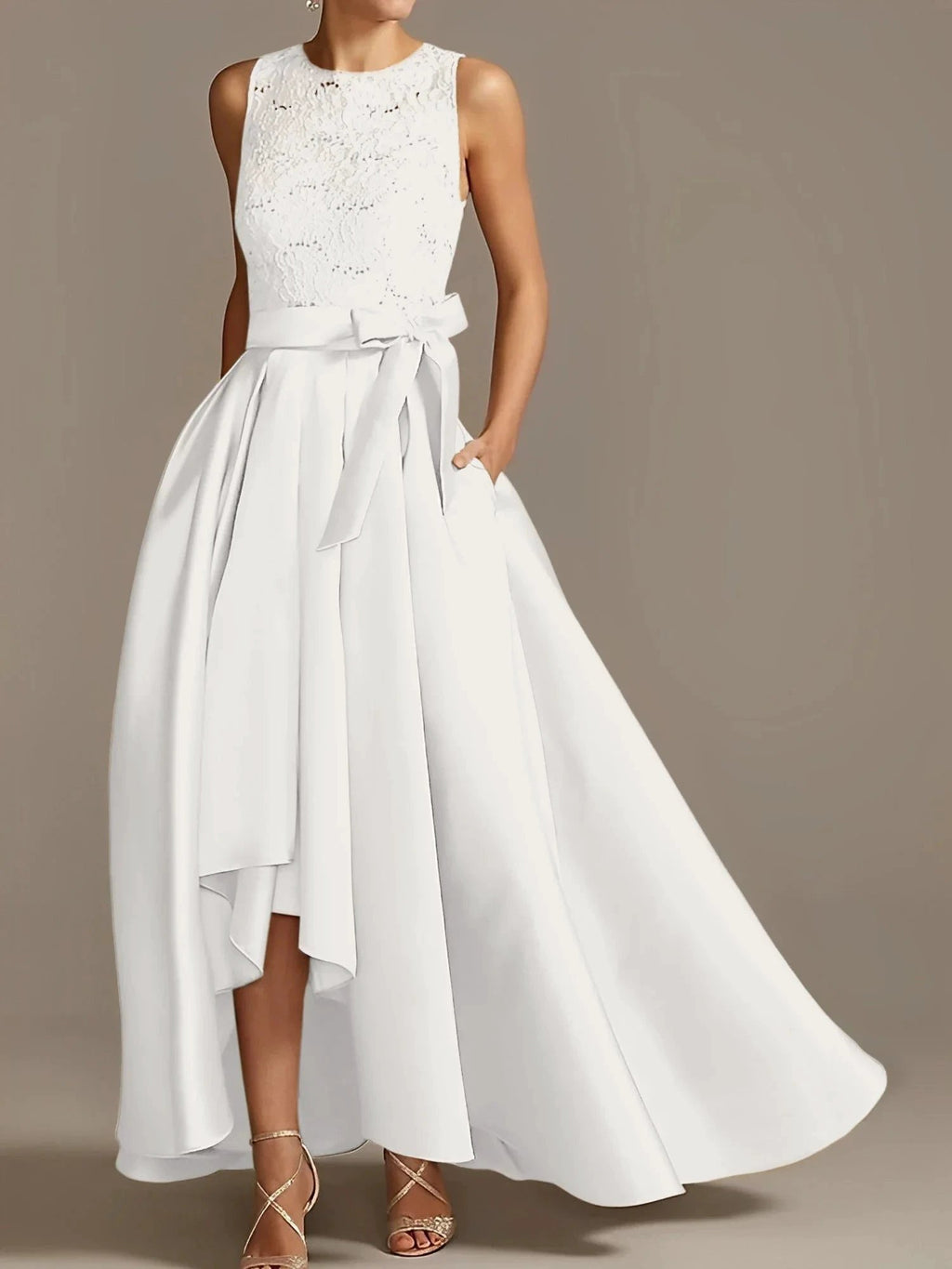 A-Line/Princess Jewel Neck Sleeveless Mother Of The Bride Dresses With Pleats Lace by Dreamylily