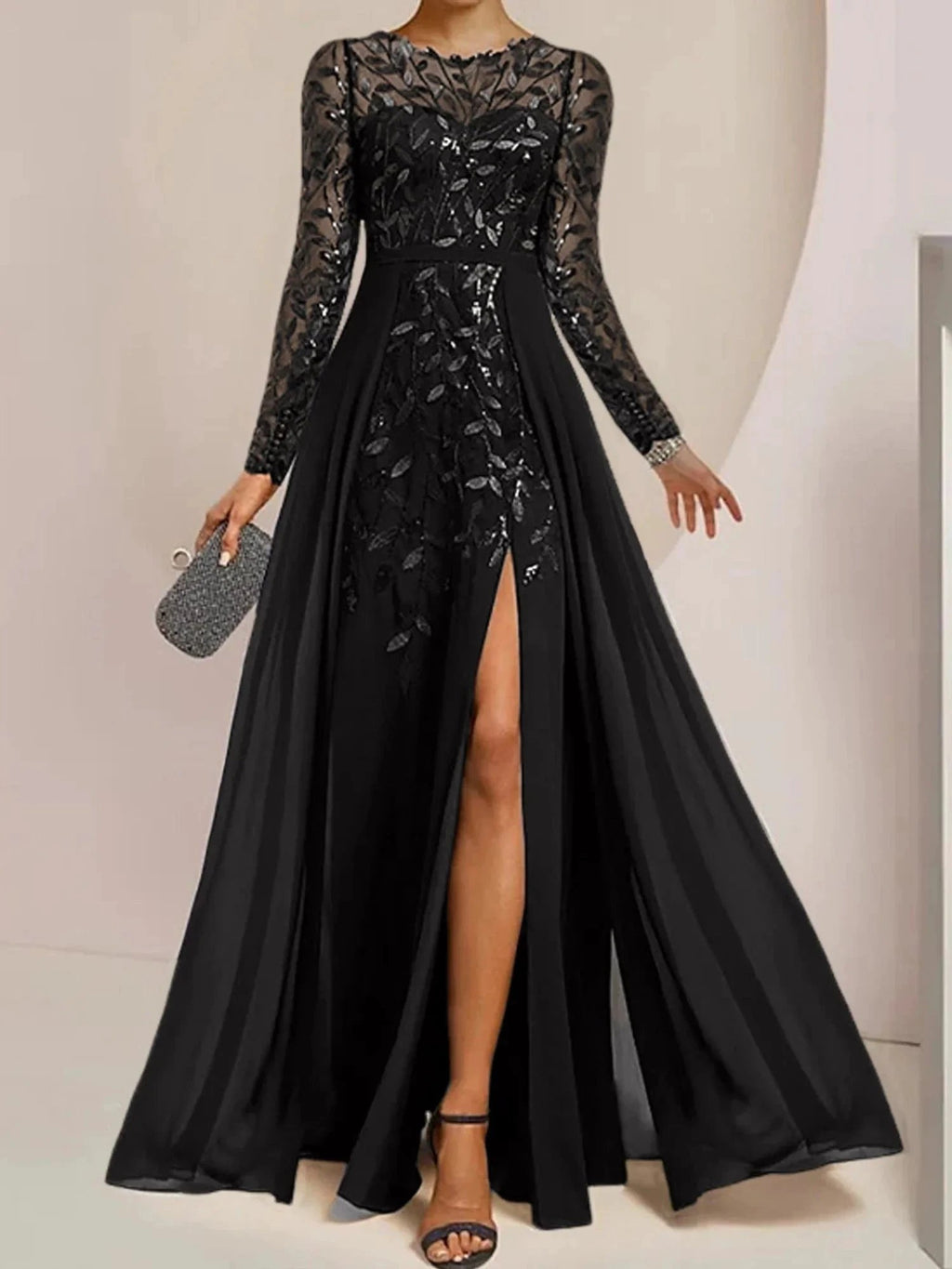 A-Line/Princess Scoop Floor-Length Mother of the Bride Dresses with Split Side Ruffles Sequins by Dreamylily