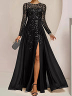 A-Line/Princess Scoop Floor-Length Mother of the Bride Dresses with Split Side Ruffles Sequins by Dreamylily