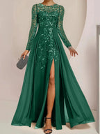 A-Line/Princess Scoop Floor-Length Mother of the Bride Dresses with Split Side Ruffles Sequins by Dreamylily