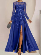 A-Line/Princess Scoop Floor-Length Mother of the Bride Dresses with Split Side Ruffles Sequins by Dreamylily