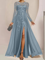 A-Line/Princess Scoop Floor-Length Mother of the Bride Dresses with Split Side Ruffles Sequins by Dreamylily