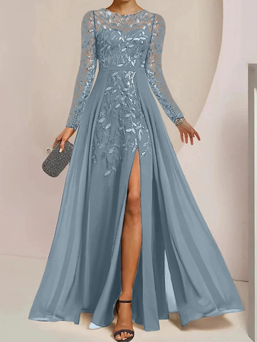 A-Line/Princess Scoop Floor-Length Mother of the Bride Dresses with Split Side Ruffles Sequins by Dreamylily