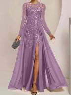 A-Line/Princess Scoop Floor-Length Mother of the Bride Dresses with Split Side Ruffles Sequins by Dreamylily