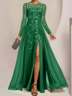 A-Line/Princess Scoop Floor-Length Mother of the Bride Dresses with Split Side Ruffles Sequins by Dreamylily