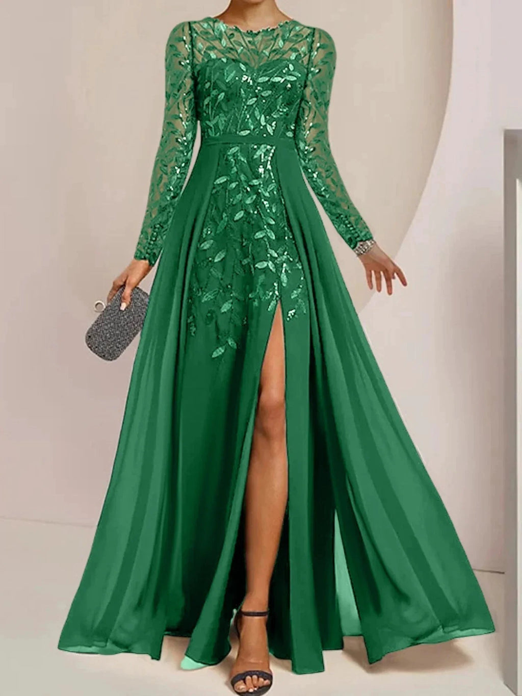 A-Line/Princess Scoop Floor-Length Mother of the Bride Dresses with Split Side Ruffles Sequins by Dreamylily