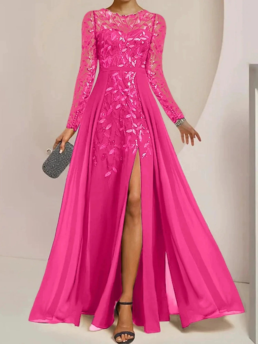 A-Line/Princess Scoop Floor-Length Mother of the Bride Dresses with Split Side Ruffles Sequins by Dreamylily