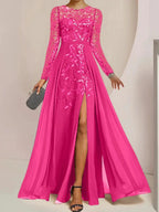 A-Line/Princess Scoop Floor-Length Mother of the Bride Dresses with Split Side Ruffles Sequins by Dreamylily