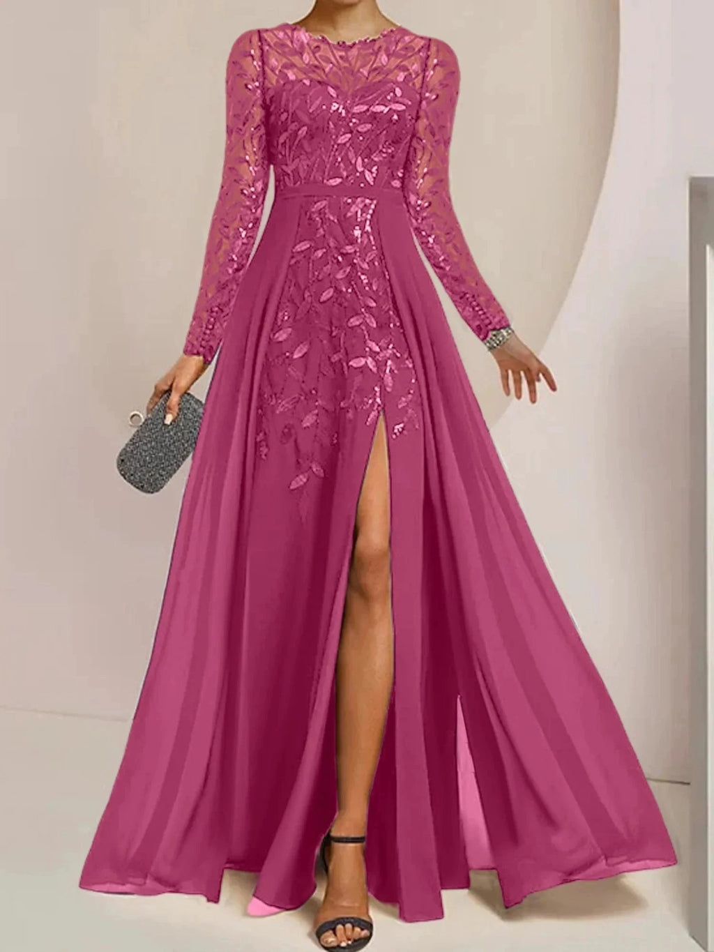 A-Line/Princess Scoop Floor-Length Mother of the Bride Dresses with Split Side Ruffles Sequins by Dreamylily