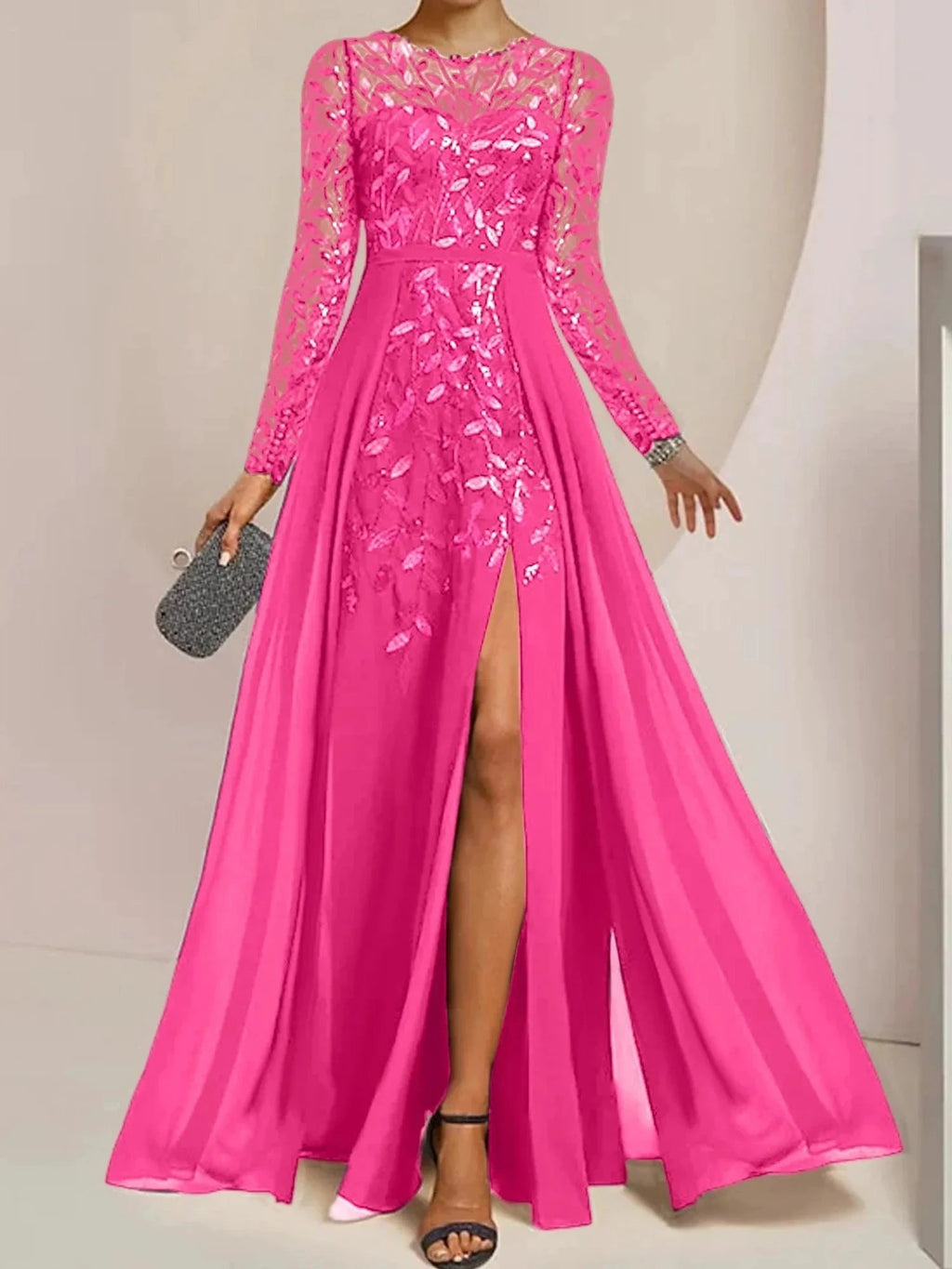 A-Line/Princess Scoop Floor-Length Mother of the Bride Dresses with Split Side Ruffles Sequins by Dreamylily