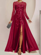 A-Line/Princess Scoop Floor-Length Mother of the Bride Dresses with Split Side Ruffles Sequins by Dreamylily