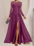 A-Line/Princess Scoop Floor-Length Mother of the Bride Dresses with Split Side Ruffles Sequins by Dreamylily