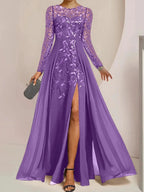 A-Line/Princess Scoop Floor-Length Mother of the Bride Dresses with Split Side Ruffles Sequins by Dreamylily