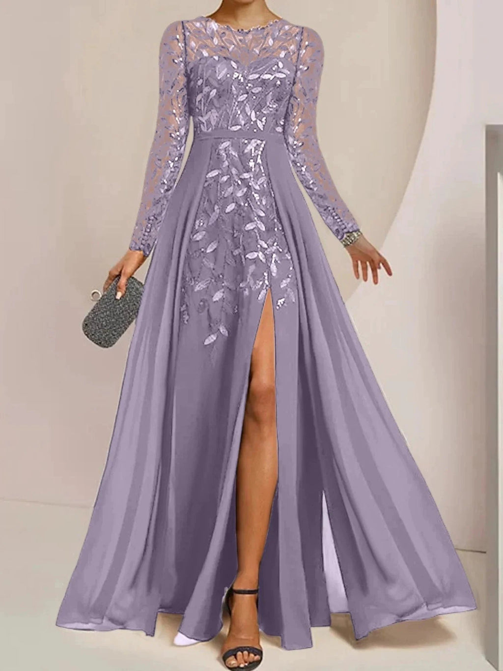 A-Line/Princess Scoop Floor-Length Mother of the Bride Dresses with Split Side Ruffles Sequins by Dreamylily