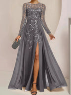 A-Line/Princess Scoop Floor-Length Mother of the Bride Dresses with Split Side Ruffles Sequins by Dreamylily