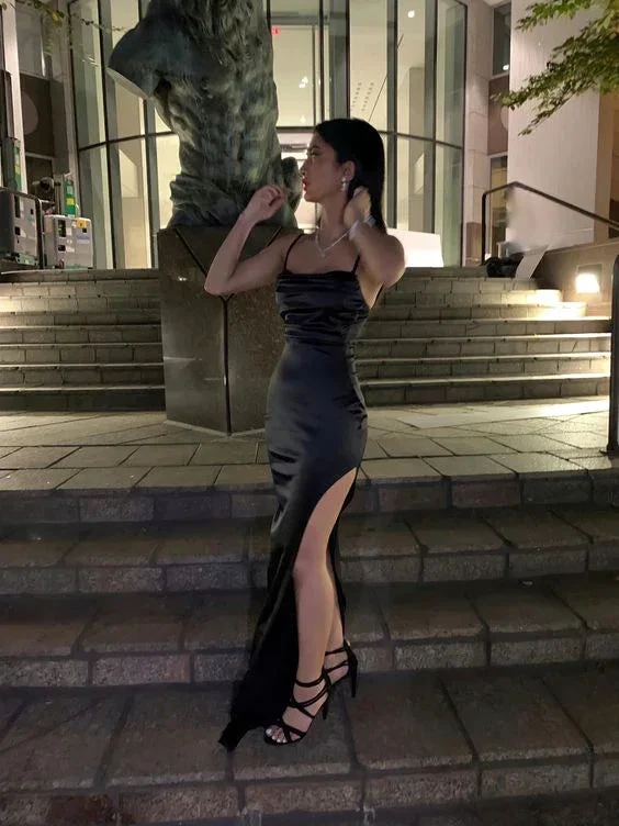 Black Spaghetti Straps Evening Dress Sexy Prom Dress Y427 by simplepromdress