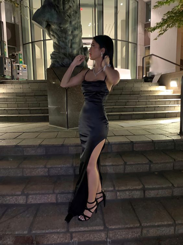Black Spaghetti Straps Evening Dress Sexy Prom Dress Y427