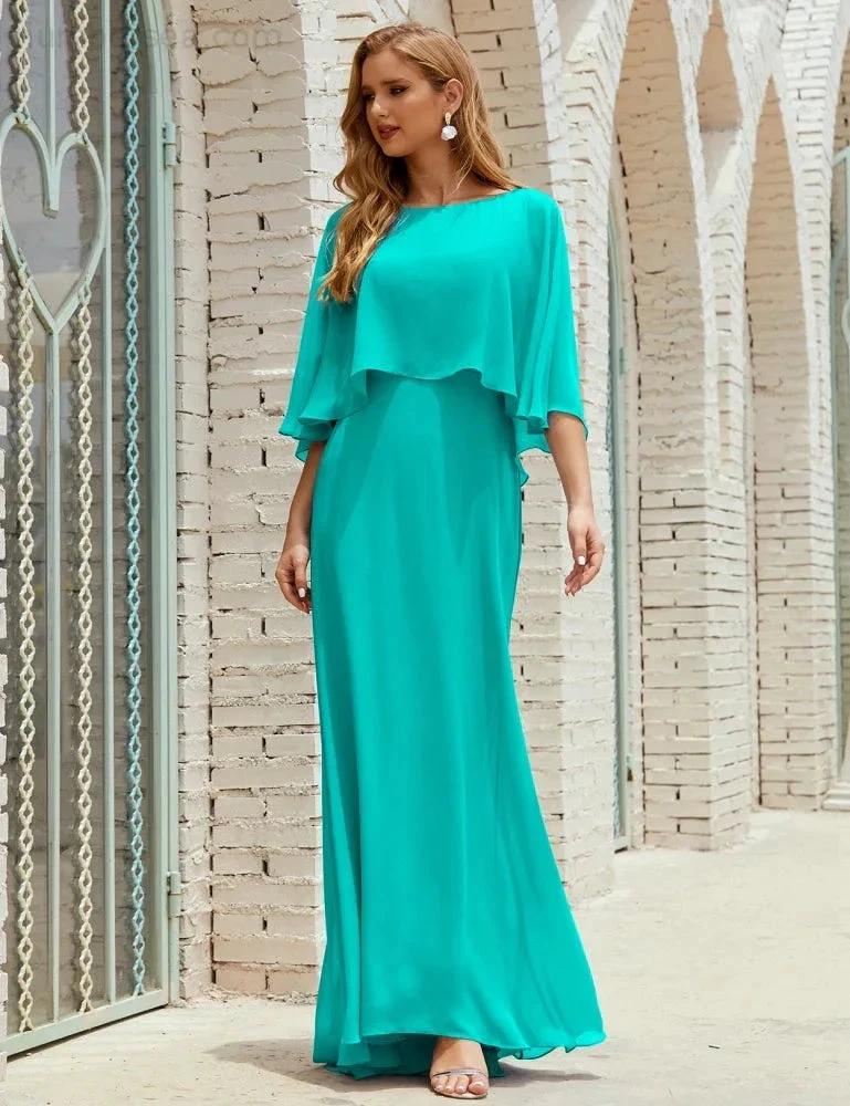 Sunnderly Bridesmaid Dress Women Long Sleeve V-Neck Chiffon Formal Wedding Party Dress SY28018 by numbersea