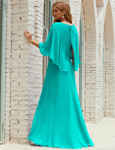 Sunnderly  Bridesmaid Dress Women Long Sleeve V-Neck Chiffon Formal Wedding Party Dress SY28018