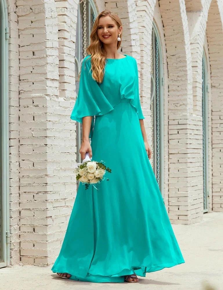 Sunnderly Bridesmaid Dress Women Long Sleeve V-Neck Chiffon Formal Wedding Party Dress SY28018 by numbersea