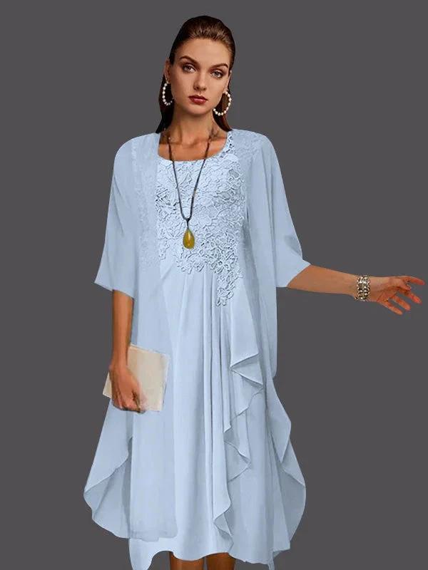 Two Piece A-Line Chiffon Lace Sleeveless Jacket Dresses with Pleats Appliques by Dreamylily