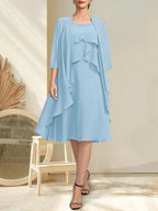 A-line Scoop Knee-Length Chiffon Mother of the Bride Dress With Beading by Dreamylily