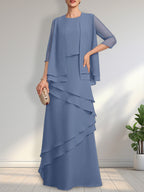 Sheath Scoop Floor-Length Chiffon Mother of the Bride Dress