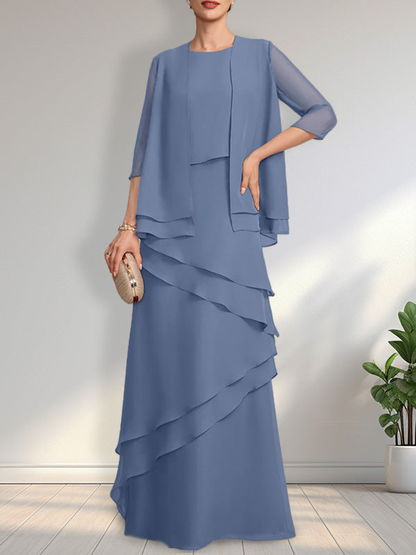 Sheath Scoop Floor-Length Chiffon Mother of the Bride Dress