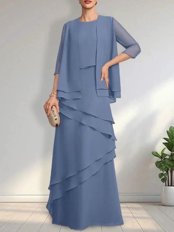 Sheath Scoop Floor-Length Chiffon Mother of the Bride Dress by Dreamylily