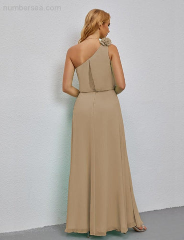 Ruffled One Shoulder Sleeveless Long Bridesmaid Dresses A-line Formal Evening Gown Side Split 28080