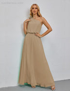 Ruffled One Shoulder Sleeveless Long Bridesmaid Dresses A-line Formal Evening Gown Side Split 28080 by numbersea