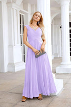 Ladies Chiffon V Neck Sleeveless Floor Length Bridesmaid Evening Dress Wedding Party Evening Dress 28126 by numbersea