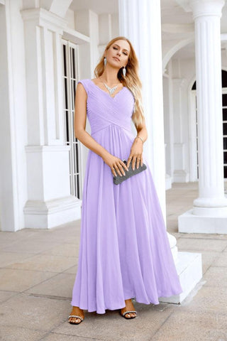 Ladies Chiffon V Neck Sleeveless Floor Length Bridesmaid Evening Dress Wedding Party Evening Dress 28126