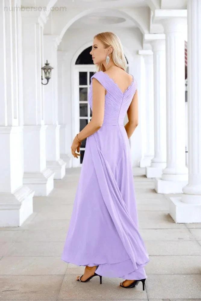 Ladies Chiffon V Neck Sleeveless Floor Length Bridesmaid Evening Dress Wedding Party Evening Dress 28126 by numbersea