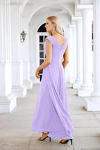 Ladies Chiffon V Neck Sleeveless Floor Length Bridesmaid Evening Dress Wedding Party Evening Dress 28126 by numbersea