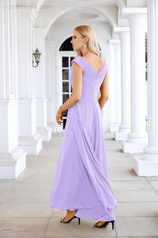 Ladies Chiffon V Neck Sleeveless Floor Length Bridesmaid Evening Dress Wedding Party Evening Dress 28126